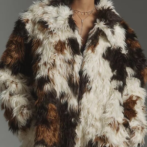 Anthropologie Long Shaggy Faux Fur Coat Size XXS New with Tags - Picture 4 of 9